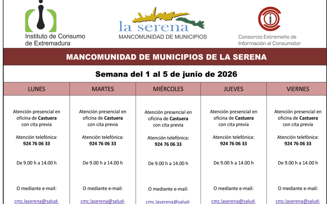 CENTRO MANCOMUNADO DE CONSUMO. LA SERENA. HORARIO SEMANAL DE ATENCIÓN AL PÚBLICO