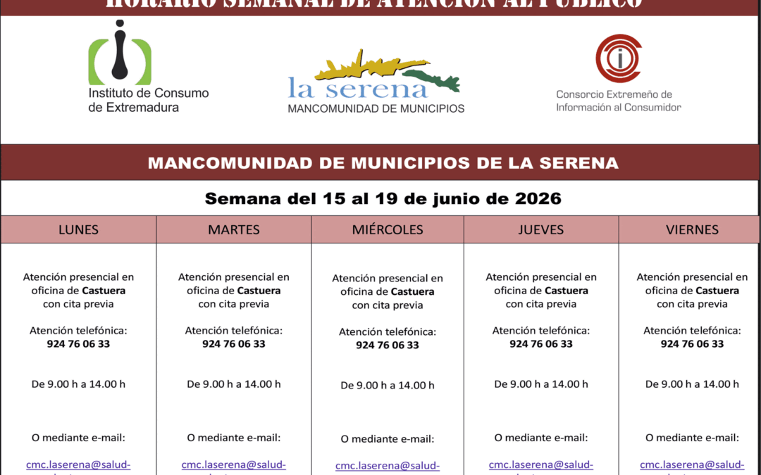 CENTRO MANCOMUNADO DE CONSUMO LA SERENA. HORARIO SEMANAL DE ATENCIÓN AL PÚBLICO.