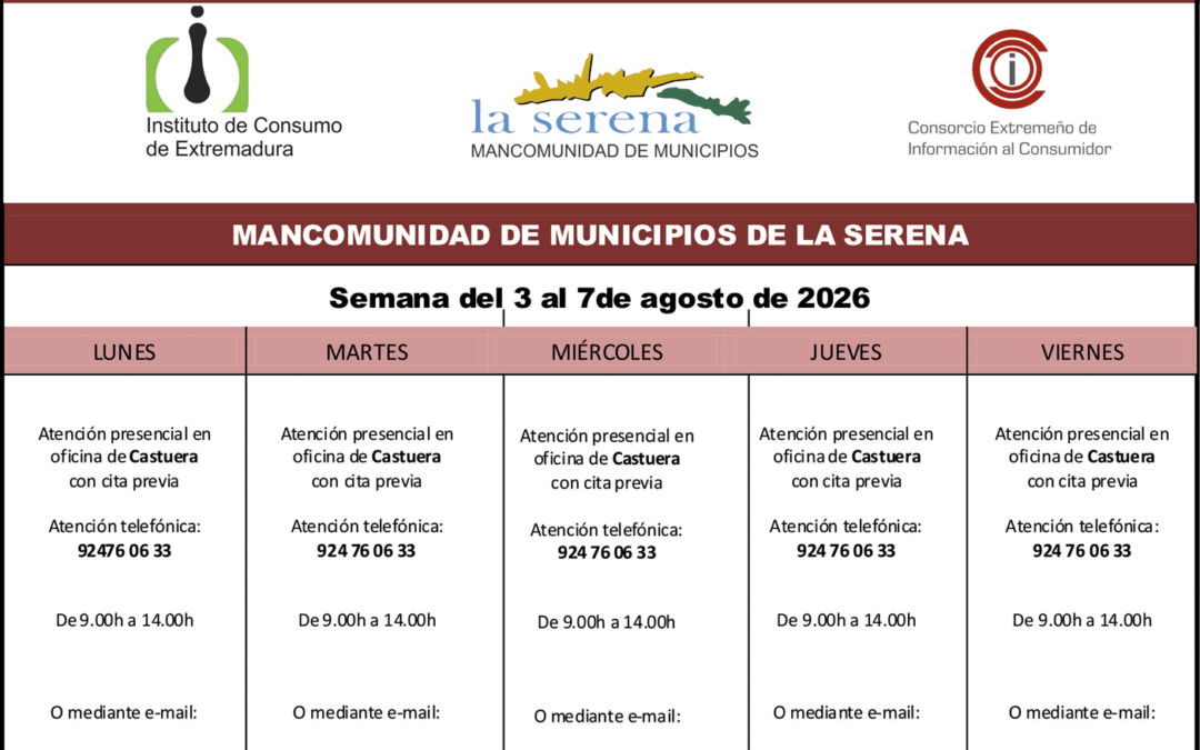 CENTRO MANCOMUNADO DE CONSUMO. LA SERENA. HORARIO SEMANAL DE ATENCIÓN AL PÚBLICO.