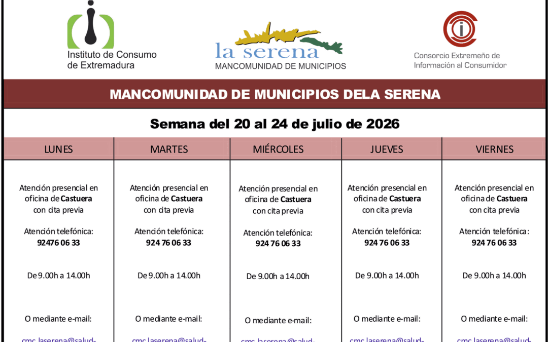 CENTRO MANCOMUNADO DE CONSUMO. LA SERENA. HORARIO SEMANAL DE ATENCIÓN AL PÚBLICO.